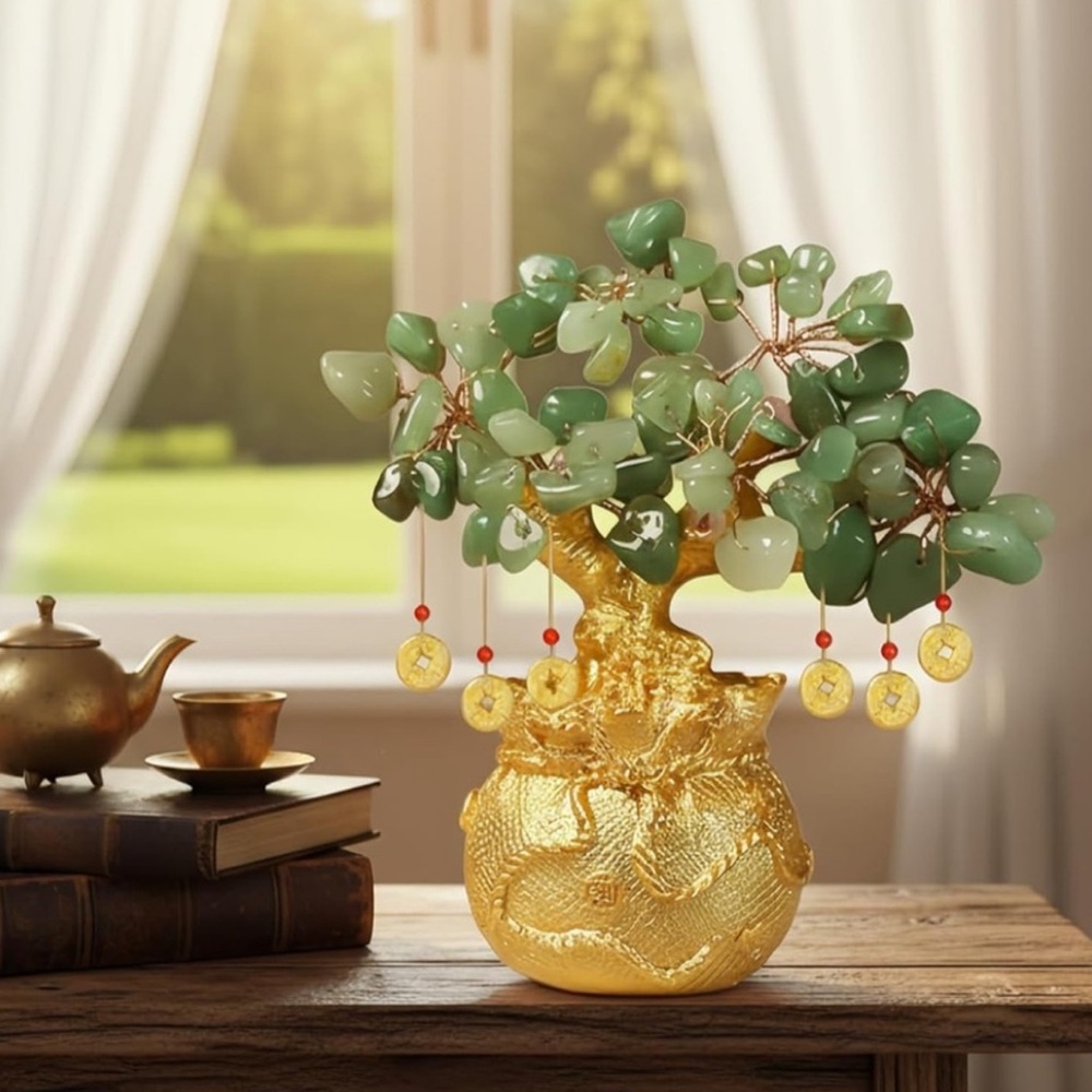 🆕New Green Aventurine Crystal Bonsai Money Tree with Feng Shui Decorative Pot - Picture 4 of 6